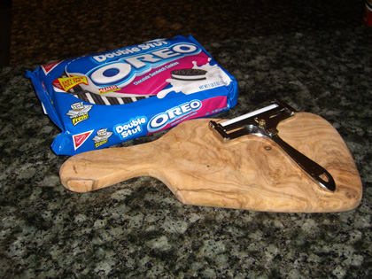 Oreo Package and Cheese Slicer.